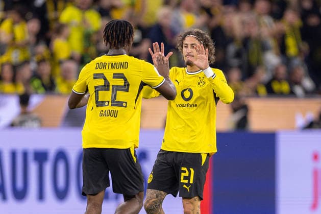 22.08.2026, Fussball, Franz Beckenbauer Supercup 2026, Borussia Dortmund - FC Bayern München. v. l. Joane Gadou (Borussia Dortmund), Fabio Silva (Borussia Dortmund) bejubeln das Tor zum 1:2. Dortmund Signal Iduna Park NRW Deutschland xRHR-FOTO DEx *** August 22, 2026, Soccer, 2026 Franz Beckenbauer Super Cup, Borussia Dortmund vs. FC Bayern Munich: Joane Gadou (Borussia Dortmund) and Fabio Silva (Borussia Dortmund) celebrate the goal that made the score 1–2. Dortmund, Signal Iduna Park, North Rhine-Westphalia, Germany. xRHR PHOTO DEx Copyright: DennisxEwert RHR-FOTOx RHR-FOTO DE