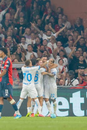 Napoli™s Kevin De Bruyne celebrates after scoring a goal for his team during the Serie A soccer match between Genoa and Napoli at the Luigi Ferraris Stadium in Genoa, Italy - Saturday, August 22, 2026. - Soccer .  Copyright: xTanoxPecoraro LaPressex