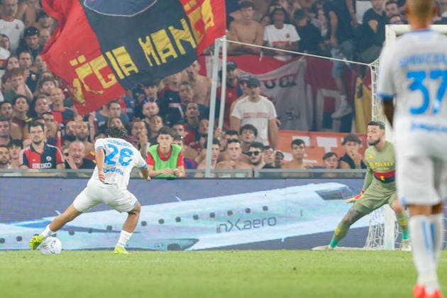 Napoli™s Antonio Vergara scores a goal during the Serie A soccer match between Genoa and Napoli at the Luigi Ferraris Stadium in Genoa, Italy - Saturday, August 22, 2026. - Soccer .  Copyright: xTanoxPecoraro LaPressex