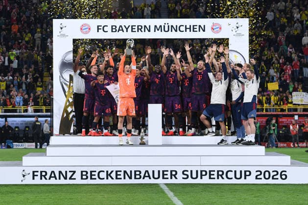 Fußball Franz Beckenbauer Supercup Borussia Dortmund - FC Bayern München am 22.08.2026 im Signal Iduna Park in Dortmund Sieger Franz Beckenbauer Supercup 2026: FC Bayern München DFL regulations prohibit any use of photographs as image sequences and or quasi-video. *** Soccer: Franz Beckenbauer Super Cup, Borussia Dortmund vs. FC Bayern Munich on August 22, 2026, at Signal Iduna Park in Dortmund. Winner: Franz Beckenbauer Super Cup 2026, FC Bayern Munich. DFL regulations prohibit any use of photographs as image sequences and or quasi-video. xRx