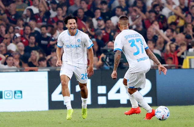 Foto IPP ACGE Genova 22 08 2026 Calcio Campionato Serie A 2026 2027 Genoa-Napoli nella foto: Antonio Vergara esulta dopo il gol del 0-2 Italy Photo Press World Copyright Genova italy Italia ITALY  Copyright: xR4924_italyphotopressx