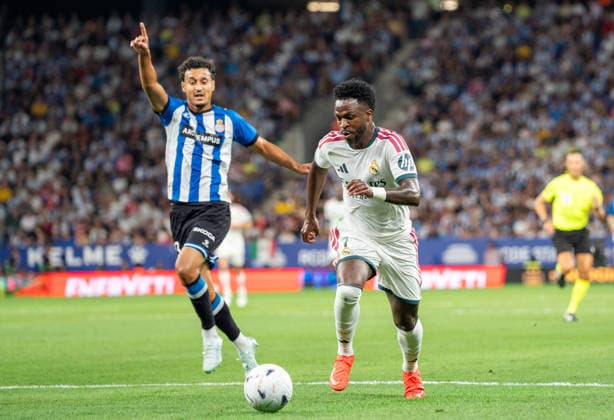 ESP: LaLiga EA Sports RCD Espanyol de Barcelona v Real Madrid Vinicius Junior of Real Madrid during LaLiga EA Sports match between RCDE Espanyol de Barcelona v Real Madrid played at RCDE Stadium, Cornella de Llobregat, Barcelona on August 22 2026 in Spain Spain Soccer *** ESP LaLiga EA Sports RCD Espanyol de Barcelona vs. Real Madrid Vinicius Junior of Real Madrid during the LaLiga EA Sports match between RCDE Espanyol de Barcelona and Real Madrid played at RCDE Stadium, Cornella de Llobregat, Barcelona on August 22, 2026, in Spain. Spanish Soccer Copyright: xAgenciaxLOFx