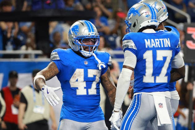 Washington Commanders vs Detroit Lions DETROIT,MICHIGAN-AUGUST 22: Running back Trayveon Williams 47 of the Detroit Lions celebrates with teammates after scoring a touchdown during the first half of an NFL, American Football Herren, USA preseason football game between the Washington Commanders and the Detroit Lions in Detroit, Michigan USA, on Saturday, August 22, 2026 Detroit Michigan United States  Copyright: xJorgexLemusx originalFilename:lemus-washingt260822_np5iJ.jpg