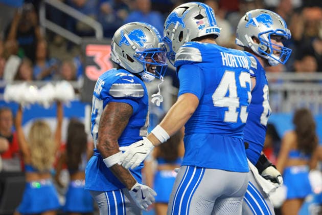 Washington Commanders vs Detroit Lions DETROIT,MICHIGAN-AUGUST 22: Running back Trayveon Williams 47 of the Detroit Lions celebrates with teammates after scoring a touchdown during the first half of an NFL, American Football Herren, USA preseason football game between the Washington Commanders and the Detroit Lions in Detroit, Michigan USA, on Saturday, August 22, 2026 Detroit Michigan United States  Copyright: xJorgexLemusx originalFilename:lemus-washingt260822_npaSG.jpg