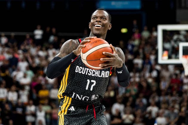 HAMBURG, GERMANY - AUGUST 22: Dennis Schroeder (Schröder, Schroder, Germany, 17) smiling while shooting freethrows during the Turkish Airlines Basketball Supercup final match between Germany vs. Croatia at Barclays Arena on August 22, 2026 in Hamburg, Germany. Hamburg Germany Copyright: xSteffiexWunderlx