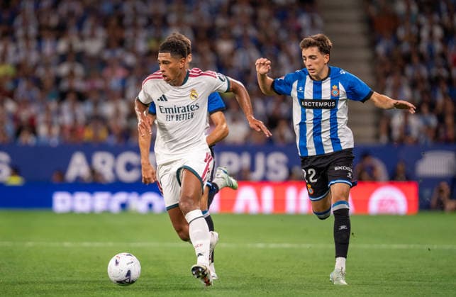 ESP: LaLiga EA Sports RCD Espanyol de Barcelona v Real Madrid Jude Bellingham of Real Madrid during LaLiga EA Sports match between RCDE Espanyol de Barcelona v Real Madrid played at RCDE Stadium, Cornella de Llobregat, Barcelona on August 22 2026 in Spain Spain Soccer *** ESP LaLiga EA Sports RCD Espanyol de Barcelona vs. Real Madrid Jude Bellingham of Real Madrid during the LaLiga EA Sports match between RCDE Espanyol de Barcelona and Real Madrid, played at RCDE Stadium in Cornellà de Llobregat, Barcelona, on August 22, 2026, in Spain. Spanish Soccer Copyright: xAgenciaxLOFx