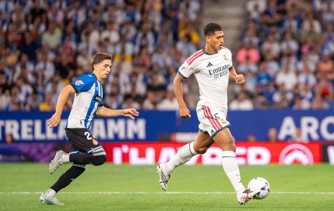 ESP: LaLiga EA Sports RCD Espanyol de Barcelona v Real Madrid Jude Bellingham of Real Madrid during LaLiga EA Sports match between RCDE Espanyol de Barcelona v Real Madrid played at RCDE Stadium, Cornella de Llobregat, Barcelona on August 22 2026 in Spain Spain Soccer *** ESP LaLiga EA Sports RCD Espanyol de Barcelona vs. Real Madrid Jude Bellingham of Real Madrid during the LaLiga EA Sports match between RCDE Espanyol de Barcelona and Real Madrid, played at RCDE Stadium in Cornellà de Llobregat, Barcelona, on August 22, 2026, in Spain. Spanish Soccer Copyright: xAgenciaxLOFx