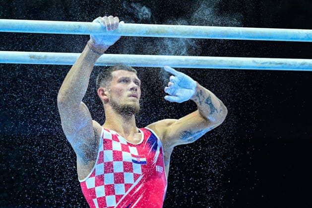 Zagreb, Croatia, 220826. 37th European Men s Artistic Gymnastics Championships, Individual Apparatus Finals at Arena Zagreb. Parallel Bars, Illia Kovtun, Croatia. Photo: Ivana Grgic CROPIX Copyright: xxIvanaxGrgicx disciplina_ruce43-220826