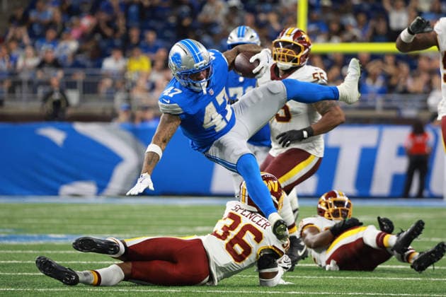 Washington Commanders vs Detroit Lions DETROIT,MICHIGAN-AUGUST 22: Running back Trayveon Williams 47 of the Detroit Lions runs the ball during the first half of an NFL, American Football Herren, USA preseason football game between the Washington Commanders and the Detroit Lions in Detroit, Michigan USA, on Saturday, August 22, 2026 Detroit Michigan United States  Copyright: xJorgexLemusx originalFilename:lemus-washingt260822_np83U.jpg