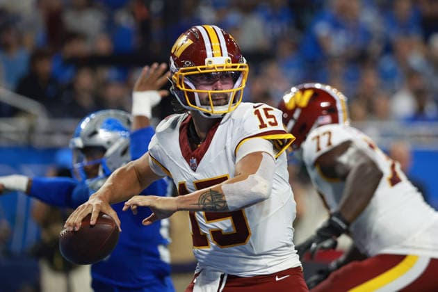 Washington Commanders vs Detroit Lions DETROIT,MICHIGAN-AUGUST 22: Quarterback Sam Hartman 15 of the Washington Commanders looks to pass during the first half of an NFL, American Football Herren, USA preseason football game between the Washington Commanders and the Detroit Lions in Detroit, Michigan USA, on Saturday, August 22, 2026 Detroit Michigan United States  Copyright: xJorgexLemusx originalFilename:lemus-washingt260822_npXFw.jpg