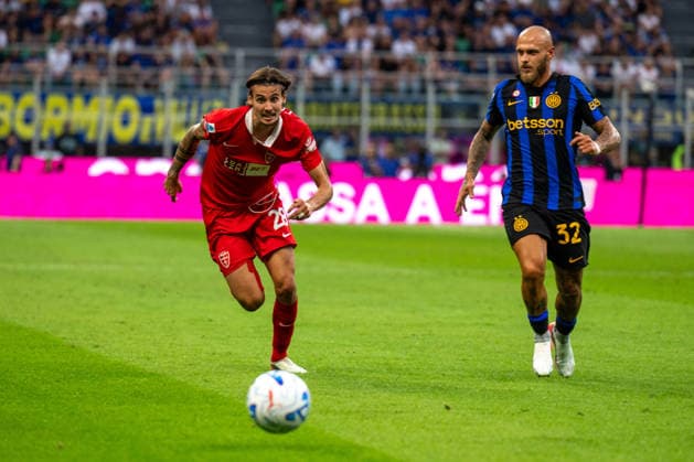 SOCCER - Serie A - Inter - FC Internazionale vs. AC Monza Photo by IPA ABACAPRESS.COM87702894 - Andrea Colpani and Federico Dimarco during the Serie A match between FC Internazionale and AC Monza at Stadio Giuseppe Meazza in Milan, Italy, on August 22, 2026. Milan Italy  Copyright: xIPAxSport ABACAx