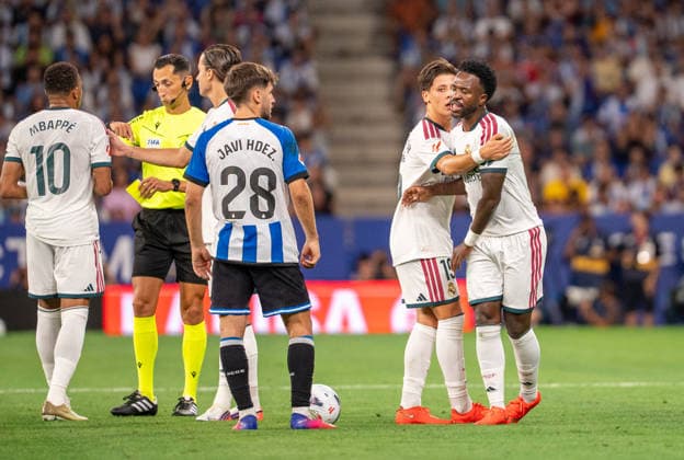 ESP: LaLiga EA Sports RCD Espanyol de Barcelona v Real Madrid Vinicius Junior of Real Madrid during LaLiga EA Sports match between RCDE Espanyol de Barcelona v Real Madrid played at RCDE Stadium, Cornella de Llobregat, Barcelona on August 22 2026 in Spain Spain Soccer *** ESP LaLiga EA Sports RCD Espanyol de Barcelona vs. Real Madrid Vinicius Junior of Real Madrid during the LaLiga EA Sports match between RCDE Espanyol de Barcelona and Real Madrid, played at RCDE Stadium in Cornellà de Llobregat, Barcelona, on August 22, 2026, in Spain. Spanish Soccer Copyright: xAgenciaxLOFx