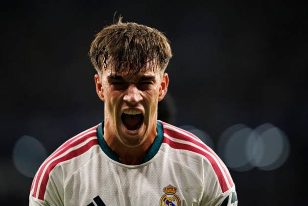 Carlos Espi seen celebrating after scoring goal during LaLiga EASPORTS 2026 2027 game between teams of RCD Espanyol de Barcelona and Real Madrid FC at RCDE Stadium (Maciej Rogowski Ball Raw Images) Barcelona RCDE Stadium Spain Copyright: xMaciejxRogowskix maciejrogowski_espanyol_realm_2627-5
