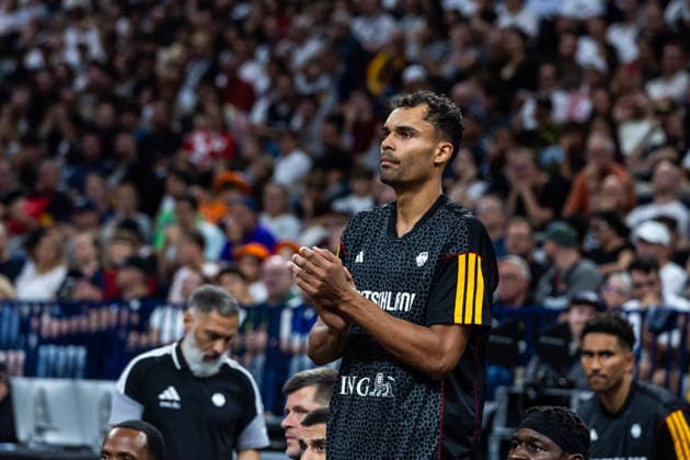 22.08.2026, GER, Turkish Airlines Supercup 2026, Hamburg, Finale, Deutschland-Kroatien Oscar Da Silva (Deutschland, 1) applaudiert Hamburg Barclays Arena Hamburg Deutschland *** August 22, 2026, GER, Turkish Airlines Super Cup 2026, Hamburg, Final, Germany vs. Croatia, Oscar Da Silva (Germany), 1 person applauding, Hamburg Barclays Arena, Hamburg, Germany