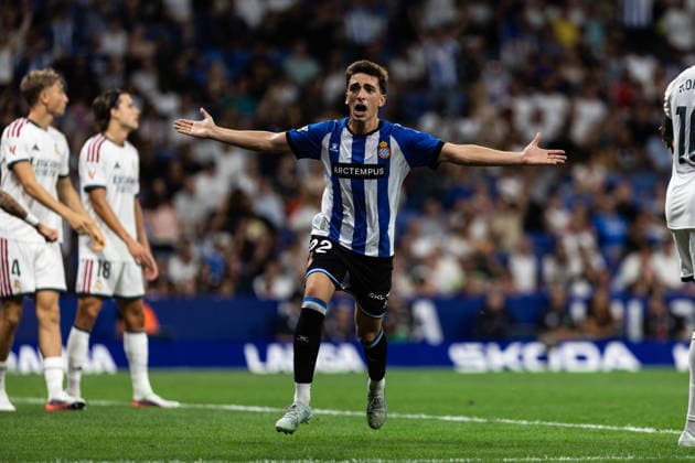 August 22, 2026, Barcelona, Catalonia, Spain: BARCELONA, SPAIN - AUGUST 22: Alex Calatrava of RCD Espanyol celebrates scoring during the LaLiga EA Sports match between RCD Espanyol and Real Madrid at RCDE Stadium on August 22, 2026 in Barcelona, Spain. Barcelona Spain - ZUMAs316 20260822_znp_s316_037 Copyright: xMartixSeguraxRamonedax