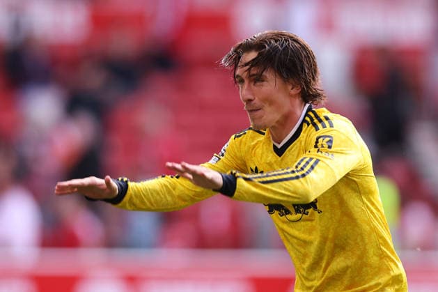 Nottingham, England, 22nd August 2026. Harry Wilson of Leeds United celebrates at the final whistle during the Nottingham Forest vs Leeds United Premier League match at the City Ground, Nottingham. Picture credit should read: David Klein Sportimage EDITORIAL USE ONLY. No use with unauthorised audio, video, data, fixture lists, club league logos or live services. Online in-match use limited to 120 images, no video emulation. No use in betting, games or single club league player publications. SPI_104_DK_Forest_Leeds SPI-4934-0103