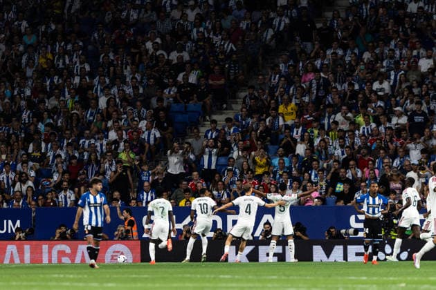 August 22, 2026, Barcelona, Catalonia, Spain: BARCELONA, SPAIN - AUGUST 22: Jude Bellingham of Real Madrid celebrates scoring during the LaLiga EA Sports match between RCD Espanyol and Real Madrid at RCDE Stadium on August 22, 2026 in Barcelona, Spain. Barcelona Spain - ZUMAs316 20260822_znp_s316_022 Copyright: xMartixSeguraxRamonedax