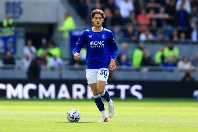 Liverpool, England, 22nd August 2026. Hayden Hackney of Everton during the Everton vs Crystal Palace Premier League match at Hill Dickinson Stadium, Liverpool. Picture credit should read: Jessica Hornby Sportimage EDITORIAL USE ONLY. No use with unauthorised audio, video, data, fixture lists, club league logos or live services. Online in-match use limited to 120 images, no video emulation. No use in betting, games or single club league player publications. SPI_052_JH_EVERTON_CRYSTAL_PALACE SPI-4926-0052