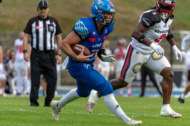Gabriel Quigley (Allgaeu Comets, WR, 7) GER, Allgaeu Comets vs Duesseldorf Panther, American Football, GFL, Saison 2026, Week 16, 22.08.2026 GER, Allgaeu Comets vs Duesseldorf Panther, American Football, GFL, Saison 2026, Week 16, 22.08.2026 Kempten *** Gabriel Quigley, Allgäu Comets, WR, 7 GER, Allgäu Comets vs. Düsseldorf Panthers, American Football, GFL, 2026 Season, Week 16, August 22, 2026 GER, Allgäu Comets vs. Düsseldorf Panthers, American Football, GFL, 2026 Season, Week 16, August 22, 2026 Kempten Copyright: xEibner-Pressefoto FlorianxWolfx EP_FWF