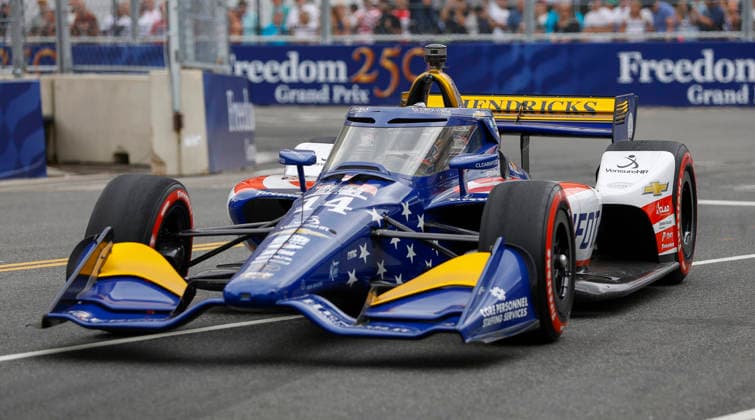 August 22, 2026: Santino Ferrucci, driver of the 14 AJ Foyt Racing Chevrolet drives during practice for the NTT IndyCar, Indy Car, IRL, USA Series Freedom 250 on August 22, 2026 on the streets of Washington, DC. CSM Washington Dc USA - ZUMAc04_ 20260822_zma_c04_187 Copyright: xJustinxCooperx