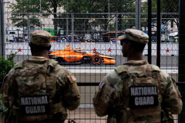 IndyCar, Indy Car, IRL, USA Freedom 250 Grand Prix DC Members of the National Guard watch qualifying for the Freedom 250 Grand Prix in Washington, DC, USA, 22 August 2026. The Freedom 250 Grand Prix is held as part of events celebrating the 250th anniversary of the United States. Washington DC United States  Copyright: xWILLxOLIVERx