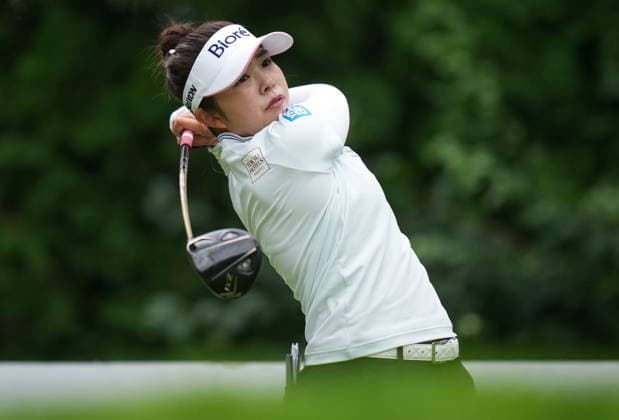August 22, 2026, Edmonton, Ab, CANADA: Miyu Yamashita, of Japan, hits her tee shot on the fourth hole during the third round at the LPGA, Golf Damen CPKC Canadian Women s Open golf tournament, in Edmonton, on Saturday, Aug. 22, 2026. Canada News - August 22, 2026  - ZUMAc35_ 20260822_zaf_c35_101 Copyright: xDarrylxDyckx