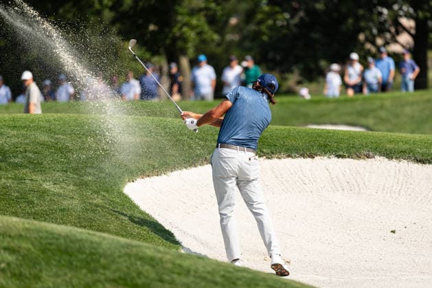 August 22, 2026, St. Louis, Missouri, USA: RICKIE FOWLER performs a bunker shot on the second hole during Round 3 of the BMW Championship at Bellerive Country Club. St. Louis USA - ZUMAw173 20260822_zsp_w173_023 Copyright: xLukexWelshx