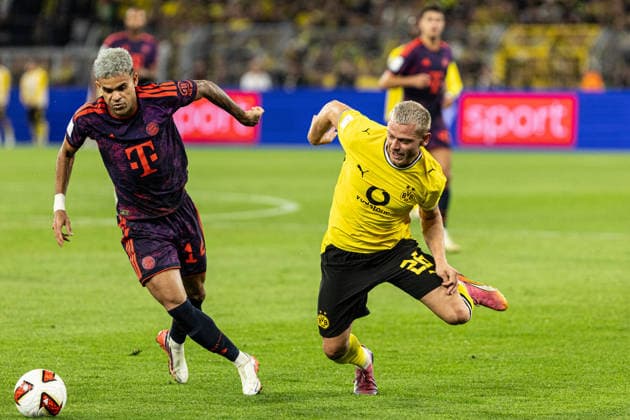 Franz-Beckenbauer-Supercup 2026: Borussia Dortmund - FC Bayern München; 22.08.2026 Julian Ryerson (Borussia Dortmund, 26), Luis Diaz (FC Bayern München, 14) Franz-Beckenbauer-Supercup 2026: Borussia Dortmund - FC Bayern München; Signal Iduna Park, Dortmund; 22.08.2026 *** Franz Beckenbauer Super Cup 2026 Borussia Dortmund vs. FC Bayern Munich, August 22, 2026 Julian Ryerson, Borussia Dortmund, 26, Luis Diaz, FC Bayern Munich, 14. Franz Beckenbauer Super Cup 2026: Borussia Dortmund vs. FC Bayern Munich at Signal Iduna Park, Dortmund, August 22, 2026 Copyright: xBEAUTIFULxSPORTS Buriakovx