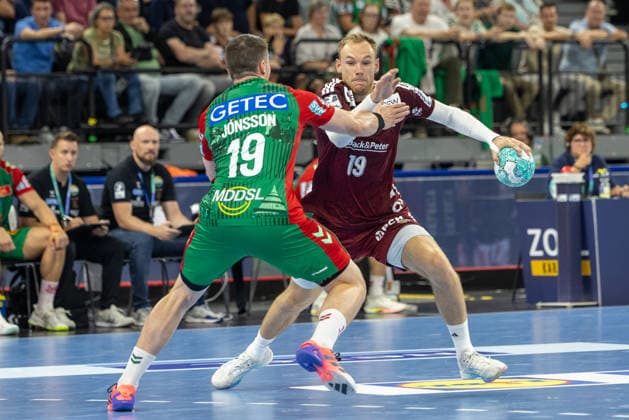 Mathias Gidsel (Füchse Berlin, 19) runs with the ball, SC Magdeburg vs. Füchse Berlin, Handball, HBL, REXEL SUPER CUP, 2026, 22.08.2026 Munich SAP Garden Germany Copyright: xPFA BjörnxKeckerx
