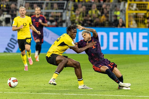 Franz-Beckenbauer-Supercup 2026: Borussia Dortmund - FC Bayern München; 22.08.2026 Joane Gadou (Borussia Dortmund, 22), Luis Diaz (FC Bayern München, 14) Franz-Beckenbauer-Supercup 2026: Borussia Dortmund - FC Bayern München; Signal Iduna Park, Dortmund; 22.08.2026 *** Franz Beckenbauer Super Cup 2026 Borussia Dortmund vs. FC Bayern Munich August 22, 2026 Joane Gadou Borussia Dortmund, 22, Luis Diaz, FC Bayern Munich, 14 Franz Beckenbauer Super Cup 2026: Borussia Dortmund vs. FC Bayern Munich at Signal Iduna Park, Dortmund, August 22, 2026 Copyright: xBEAUTIFULxSPORTS Buriakovx