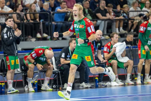 Jubel, Celebration, Freude, Emotion, Feier Matthias Musche (SC Magdeburg, 06), SC Magdeburg vs. Füchse Berlin, Handball, HBL, REXEL SUPER CUP, 2026, 22.08.2026 Munich SAP Garden Germany Copyright: xPFA BjörnxKeckerx