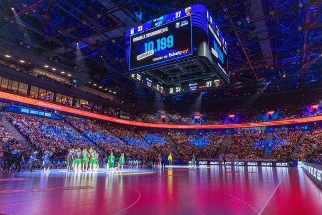 Stadion, Stadium, Feld, Field, Arena, viewer numbers, SC Magdeburg vs. Füchse Berlin, Handball, HBL, REXEL SUPER CUP, 2026, 22.08.2026 Munich SAP Garden Germany Copyright: xPFA BjörnxKeckerx