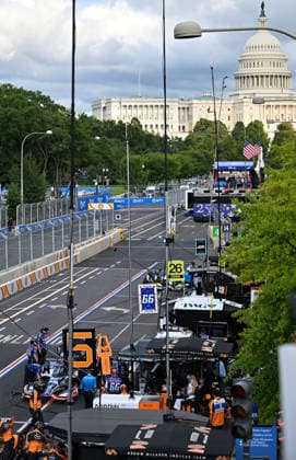 IndyCar, Indy Car, IRL, USA pits line Pennsylvania Avenue during qualifying for the Freedom 250 Grand Prix in Washington, DC, on Saturday, August 22, 2026. The Freedom 250 Grand Prix, taking place August 23, is the first auto race on the National Mall and features seven turns within a 1.77 mile course around Washington landmarks.  WAP20260822521 DAVIDxTULIS