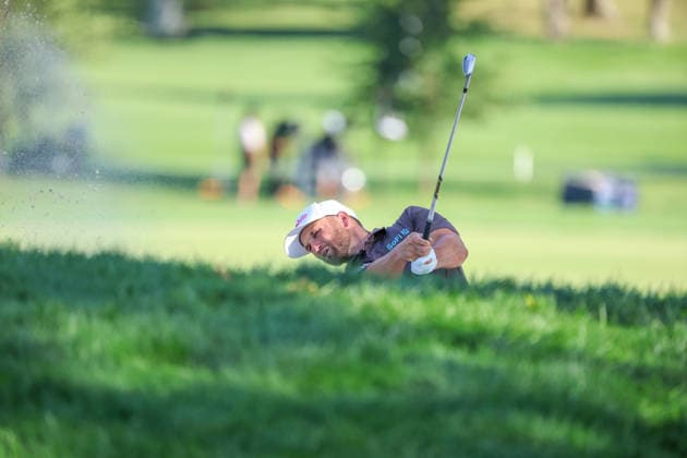 AUG 22, 2026: Wyndham Clark of the United States second shot from the bunker on the 18th hole during the third round of the BMW Championship at Bellerive Country Club in St. Louis, Missouri. CSM St. Louis United States - ZUMAc04_ 20260822_zma_c04_207 Copyright: xRomanxPunox