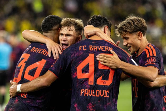 Franz-Beckenbauer-Supercup 2026: Borussia Dortmund - FC Bayern München; 22.08.2026 Ismael Saibari (FC Bayern München, 34), Joshua Kimmich (FC Bayern München, 6), Aleksandar Pavlovic (FC Bayern München, 45), Tom Bischof (FC Bayern München, 8) nach dem Spielende. Franz-Beckenbauer-Supercup 2026: Borussia Dortmund - FC Bayern München; Signal Iduna Park, Dortmund; 22.08.2026 *** Franz Beckenbauer Super Cup 2026 Borussia Dortmund vs. FC Bayern Munich, August 22, 2026; Ismael Saibari, FC Bayern Munich, 34, Joshua Kimmich FC Bayern Munich, 6, Aleksandar Pavlovic FC Bayern Munich, 45, Tom Bischof FC Bayern Munich, 8 after the final whistle Franz Beckenbauer Super Cup 2026 Borussia Dortmund FC Bayern Munich Signal Iduna Park, Dortmund August 22, 2026 Copyright: xBEAUTIFULxSPORTS Buriakovx