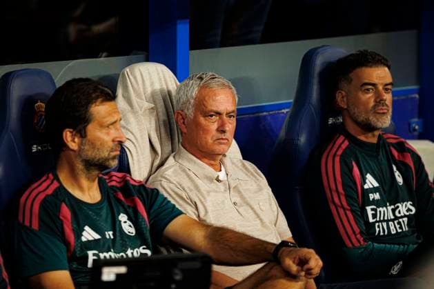 August 22, 2026, Barcelona, Spain: Head Coach Jose Mourinho (Real Madrid FC) seen in action during LaLiga EASPORTS 2026 2027 game between teams of RCD Espanyol de Barcelona and Real Madrid FC.Real Madrid secured a dramatic 2-1 away victory over Espanyol in LaLiga, with EspoÂ­ scoring the winning goal in the 90th minute. Jude Bellingham had opened the scoring early before Cala equalised for Espanyol in the first half, as Joso Mourinho marked his return to the Real Madrid bench with a late win.....Final score - RCD Espanyol 1:2 Real Madrid FC LaLiga EASPORTS 2026 2027 Game Between Teams Of RCD Espanyol De Barcelona And Real Madrid FC: Barcelona, Spain - 22 Aug 2026  - ZUMAs197 20260822_aaa_s197_288 Copyright: xMaciejxRogowskix