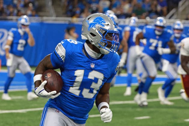 Washington Commanders vs Detroit Lions DETROIT,MICHIGAN-AUGUST 22: Wide receiver Jackson Meeks 13 of the Detroit Lions runs the ball during the first half of an NFL, American Football Herren, USA preseason football game between the Washington Commanders and the Detroit Lions in Detroit, Michigan USA, on Saturday, August 22, 2026 Detroit Michigan United States  Copyright: xJorgexLemusx originalFilename:lemus-washingt260822_np3iY.jpg
