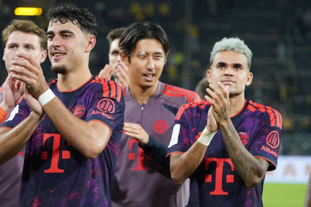 Dortmund Fussball, Franz Beckenbauer Supercup 2026, Borussia Dortmund-FC Bayern München, 22.08.2026, Signal Iduna Park Dortmund, Hiroki Ito, luis diaz, FC Bayern München Aktion, Einzelbild *** Dortmund Soccer, Franz Beckenbauer Super Cup 2026, Borussia Dortmund vs. FC Bayern Munich, August 22, 2026, Signal Iduna Park, Dortmund, Hiroki Ito, Luis Díaz, FC Bayern Munich in action, still image