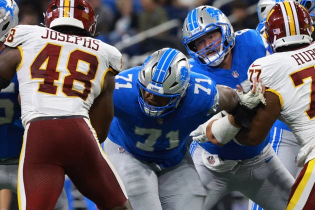 Washington Commanders vs Detroit Lions DETROIT,MICHIGAN-AUGUST 22: guard Miles Frazier 71 of the Detroit Lions is seen during the first half of an NFL, American Football Herren, USA preseason football game between the Washington Commanders and the Detroit Lions in Detroit, Michigan USA, on Saturday, August 22, 2026 Detroit Michigan United States  Copyright: xJorgexLemusx originalFilename:lemus-washingt260822_npEOE.jpg