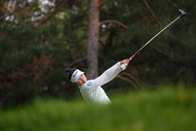 August 22, 2026, Edmonton, Ab, CANADA: Miyu Yamashita, of Japan, hits her tee shot on the 16th hole during the third round at the LPGA, Golf Damen CPKC Canadian Women s Open golf tournament, in Edmonton, on Saturday, Aug. 22, 2026. Canada News - August 22, 2026  - ZUMAc35_ 20260822_zaf_c35_166 Copyright: xDarrylxDyckx