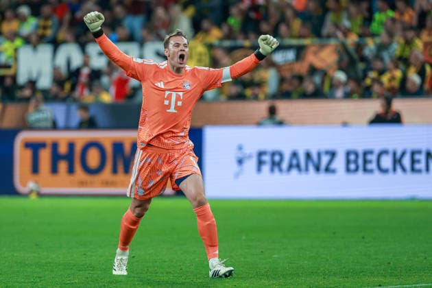Franz Beckenbauer Supercup 2026 - Borussia Dortmund - FC Bayern München am 22.08.2026 im Signal Iduna Park in Dortmund Torwart Manuel Neuer (Muenchen 1) jubelt und freut sich über das Tor zum 0 zu 1 durch Nathaniel Brown (Muenchen 11) (nicht im Bild) *** Franz Beckenbauer Super Cup 2026: Borussia Dortmund vs. FC Bayern Munich on August 22, 2026, at Signal Iduna Park in Dortmund. Goalkeeper Manuel Neuer (Munich 1) celebrates and is delighted with the goal that made the score 0–1, scored by Nathaniel Brown (Munich 11), who is not in the picture. MH