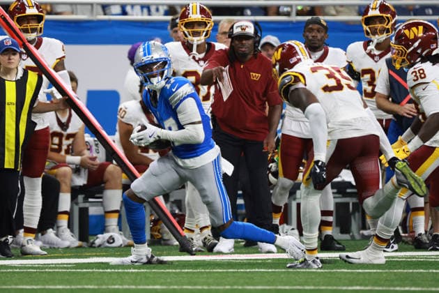 Washington Commanders vs Detroit Lions DETROIT,MICHIGAN-AUGUST 22: Wide receiver Tay Martin 17 of the Detroit Lions runs the ball during the first half of an NFL, American Football Herren, USA preseason football game between the Washington Commanders and the Detroit Lions in Detroit, Michigan USA, on Saturday, August 22, 2026 Detroit Michigan United States  Copyright: xJorgexLemusx originalFilename:lemus-washingt260822_np3qJ.jpg