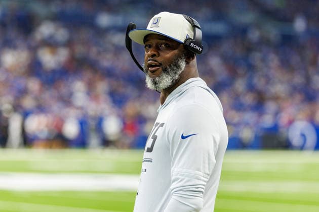 Aug 22, 2026; Indianapolis, Indiana, USA; Indianapolis Colts wide receivers coach Reggie Wayne during pregame of NFL, American Football Herren, USA preseason game against the Atlanta Falcons at Lucas Oil Stadium. Mandatory Credit: -Cal Media - ZUMAc04_ 20260822_zma_c04_377 Copyright: xJohnxMersitsx