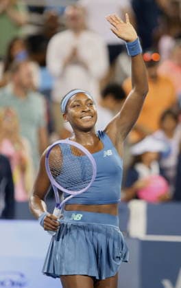 Cincinnati Open tennis tournament Coco Gauff of the USA in celebrates her win over Sara Bejlek of the Czech Republic during their semi-final match at the Cincinnati Open tennis tournament in Cincinnati, Ohio, USA, 22 August 2026. CINCINNATI OHIO UNITED STATES  Copyright: xMARKxLYONSx