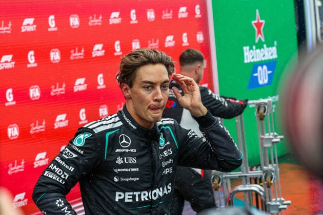 63 George Russell (GBR) of Mercedes-AMG PETRONAS Formula One Team in parc fermé after the Sprint Race of the FORMULA 1 HEINEREN DUTCH GRAND PRIX 2026 at the Circuit Park Zandvoort in Zandvoort, Netherlands on Saturday August 22, 2026 (Photo by ATP, Tennis Herren Bildagentur Jean Pierre Thill)  Copyright: xJeanxPierrexThillx Sportspressphoto_SPR213359