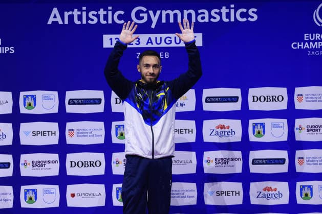 Zagreb, 22.08.2026. - 37TH EUROPEAN MEN™S ARTISTIC GYMNASTICS, Men s Artistic Gymnastics Apparatus Final Vault Individual SENIORS. Medal ceremony: GOLD (UKR) CHEPURNYI Nazar Men s Artistic Gymnastics Apparatus Final Horizontal bar Individual SENIORS  2S6A4822.JPG