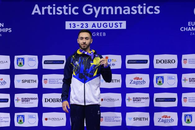 Zagreb, 22.08.2026. - 37TH EUROPEAN MEN™S ARTISTIC GYMNASTICS, Men s Artistic Gymnastics Apparatus Final Vault Individual SENIORS. Medal ceremony: GOLD (UKR) CHEPURNYI Nazar Men s Artistic Gymnastics Apparatus Final Horizontal bar Individual SENIORS  2S6A4822.JPG