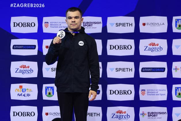 Zagreb, 22.08.2026. - 37TH EUROPEAN MEN™S ARTISTIC GYMNASTICS, Men s Artistic Gymnastics Apparatus Final Vault Individual SENIORS. Medal ceremony: SILVER (WG2) USACHEV Aleksei Men s Artistic Gymnastics Apparatus Final Horizontal bar Individual SENIORS  2S6A4822.JPG