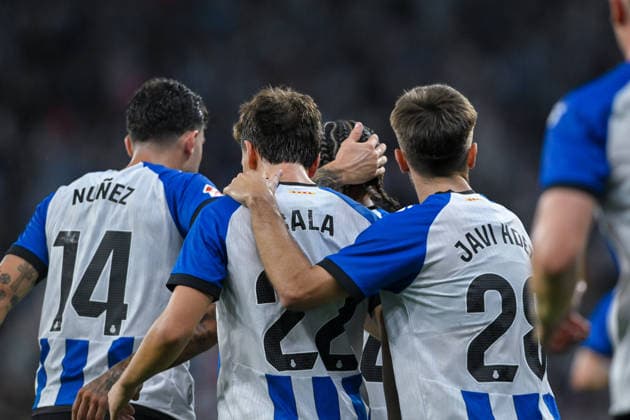 RCD ESPANYOL v REAL MADRID RCDE STADIUM BARCELONA. Aug 22, 2026 RCD ESPANYOL vs REAL MADRID Aug 22,2026 Calatrava of RCD Espanyol celebrates scoring his team s first goal during the match between RCD Espanyol and Real Madrid corresponding to the second day of La Liga EA Sports at RCDE Stadium in Barcelona, Spain. Cornella El Prat ESP Copyright: xS.xRosx