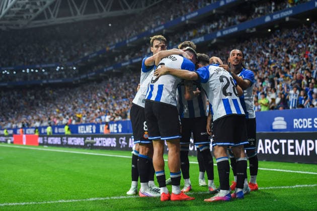 RCD ESPANYOL v REAL MADRID RCDE STADIUM BARCELONA. Aug 22, 2026 RCD ESPANYOL vs REAL MADRID Aug 22,2026 Calatrava of RCD Espanyol celebrates scoring his team s first goal with teammates during the match between RCD Espanyol and Real Madrid corresponding to the second day of La Liga EA Sports at RCDE Stadium in Barcelona, Spain. Cornella El Prat ESP Copyright: xS.xRosx